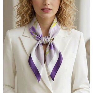 ⭐New Elegant Silky Square Scarf Bandana Handkerchief Soft Luxury floral Purple⭐